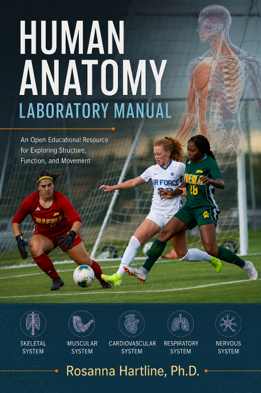 Lab manual cover with three soccer players and some anatomical icons