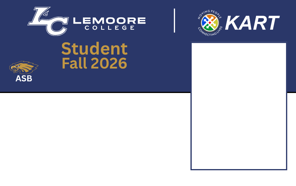 Alternative sample Lemoore College Student ID template for KART pass verification.