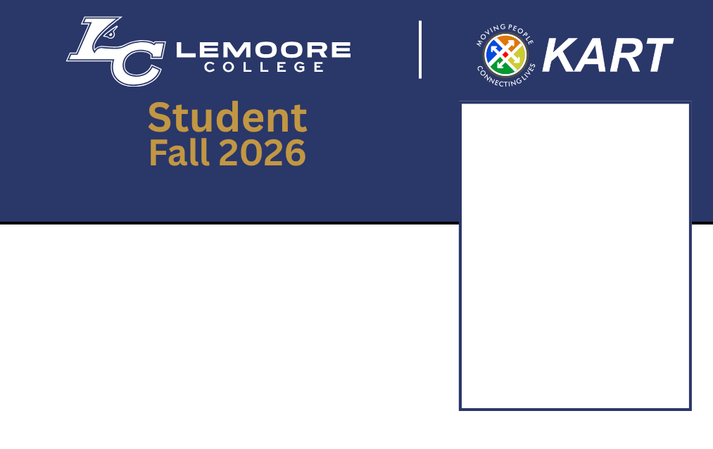 Sample Lemoore College Student ID template for KART pass verification.